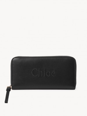 Duże Portfele Chloe Sense Zippered Czarne | CHE-SR14300