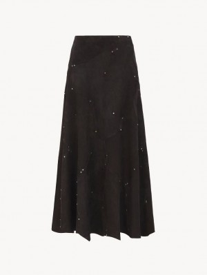 Leather Chloe Flared Midi Skirt Czarne | CHE-SR14121