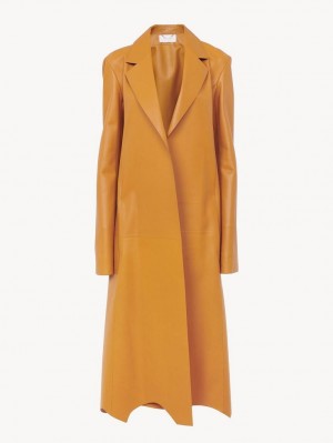 Leather Chloe Generous Wrap Coat Pomarańczowe | CHE-SR14100