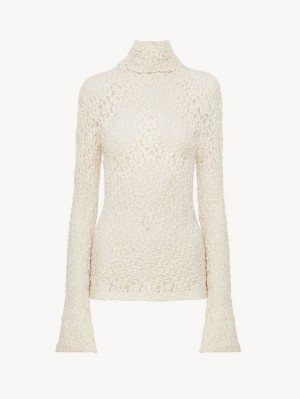 Najfatalniejszy Chloe Fitted Turtleneck Białe | CHE-SR13908