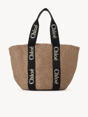 Torby Tote Chloe Large Woody Basket Czarne Beżowe | CHE-SR13333