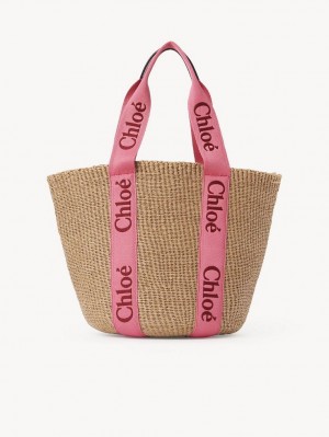 Torby Tote Chloe Large Woody Basket Różowe Czerwone | CHE-SR13299