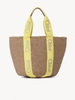 Torby Tote Chloe Large Woody Basket Żółte Beżowe | CHE-SR13330