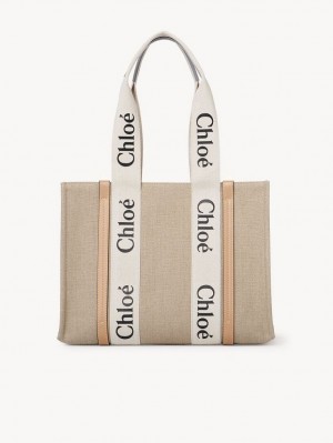 Torby Tote Chloe Medium Woody Białe Beżowe | CHE-SR13354