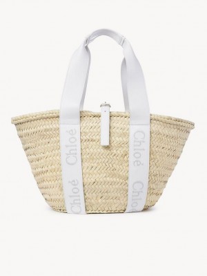 Torby Tote Chloe Sense Medium Basket Białe | CHE-SR13381