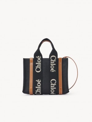 Torby Tote Chloe Small Woody Czarne Beżowe | CHE-SR13386