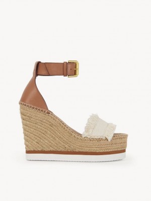 Wedge Chloe Glyn Fringed Espadryle Białe | CHE-SR14804