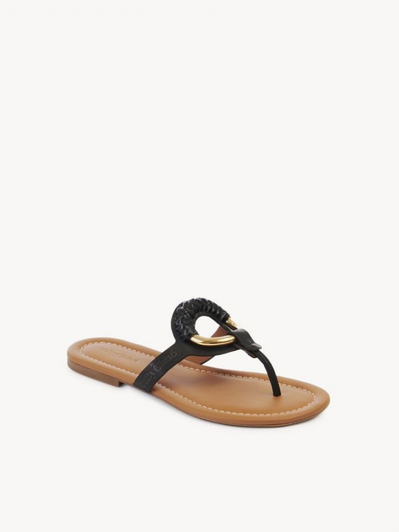 Buty Płaskie Chloe Hana Flip Flops Czarne | CHE-SR14830