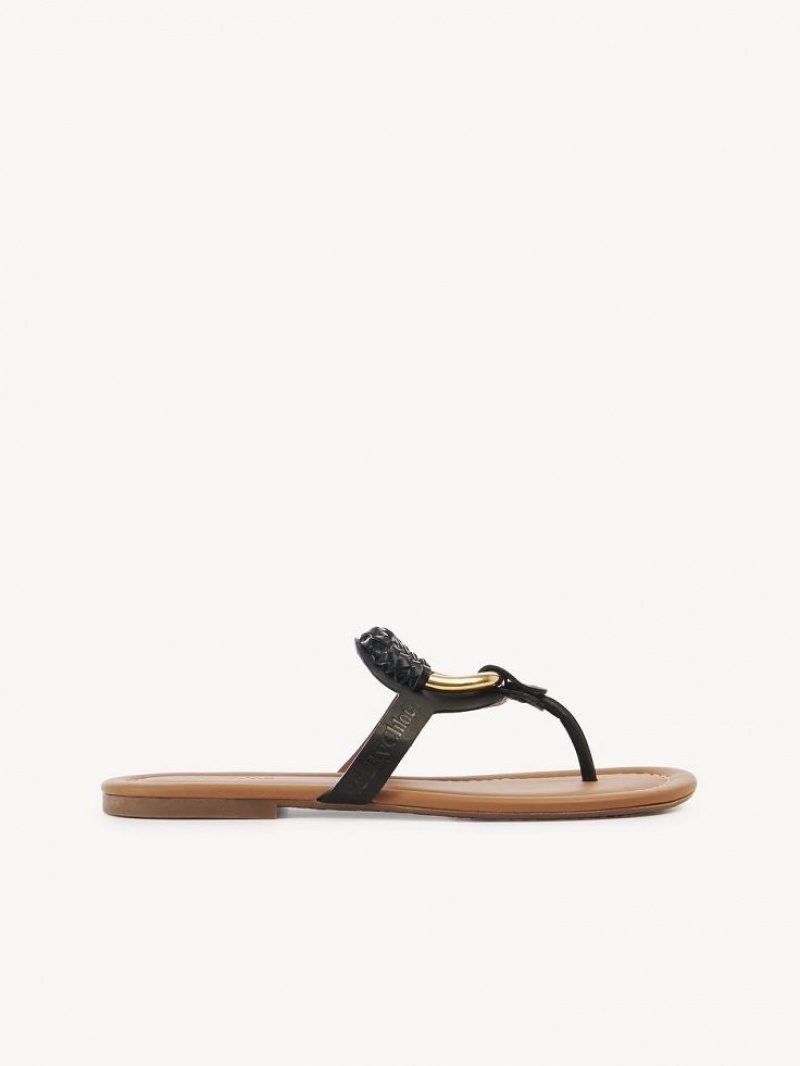 Buty Płaskie Chloe Hana Flip Flops Czarne | CHE-SR14830