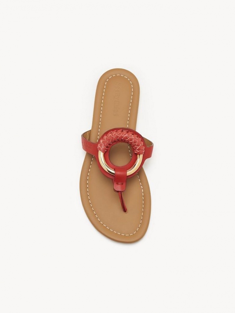 Buty Płaskie Chloe Hana Flip-flop Czerwone | CHE-SR14817