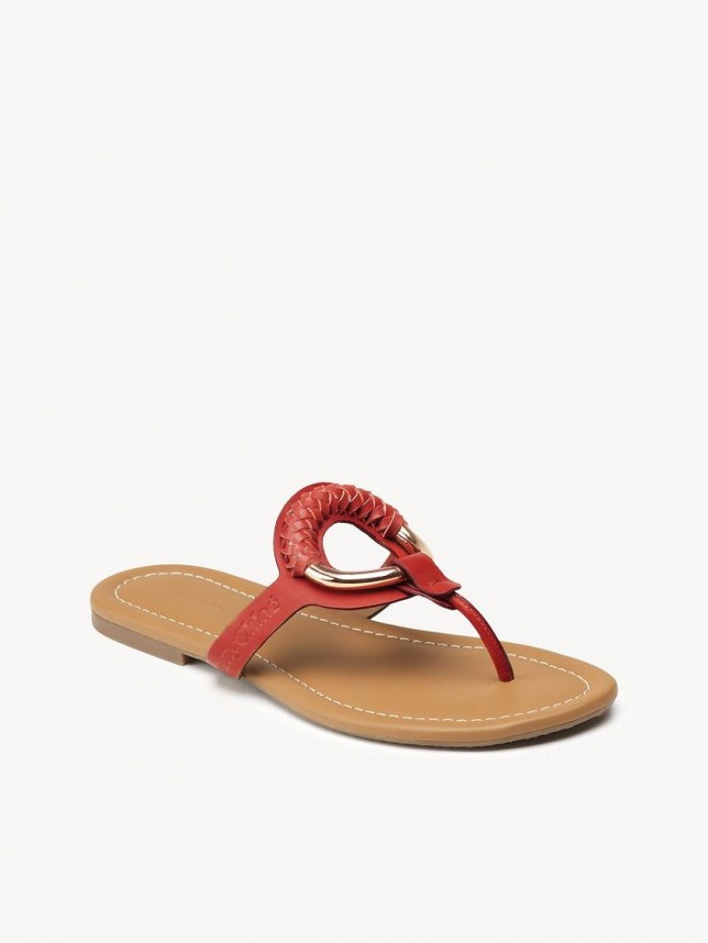 Buty Płaskie Chloe Hana Flip-flop Czerwone | CHE-SR14817