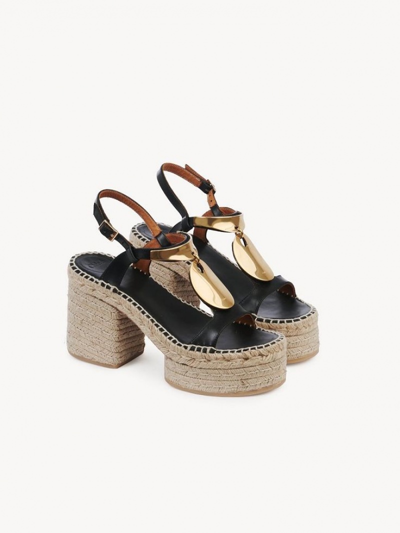 Espadryle Chloe Pema Czarne Złote | CHE-SR14151