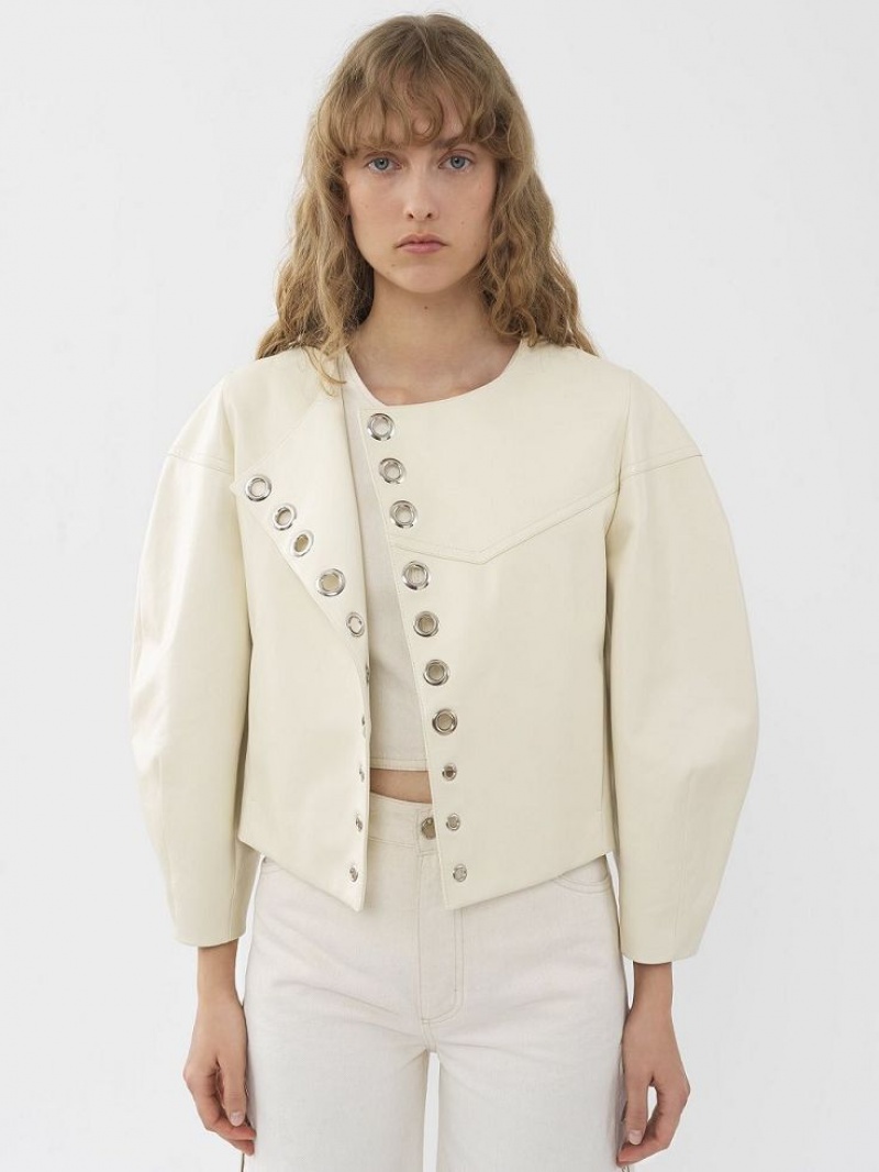 Leather Chloe Boxy Jacket Białe | CHE-SR14104