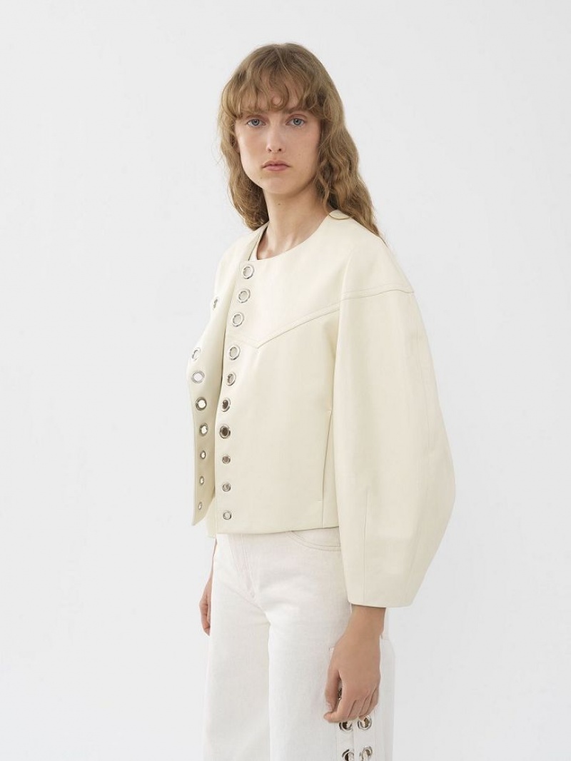 Leather Chloe Boxy Jacket Białe | CHE-SR14104