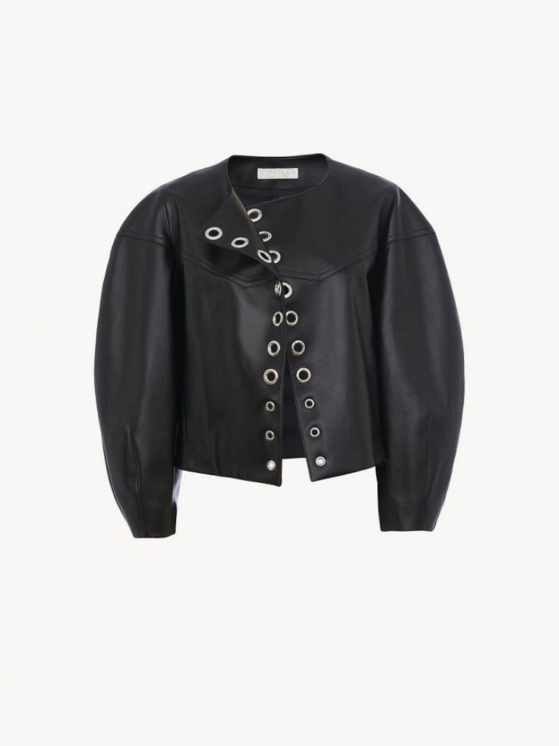 Leather Chloe Boxy Jacket Czarne | CHE-SR14103