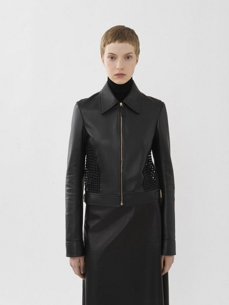 Leather Chloe Cropped Jacket Czarne | CHE-SR14113