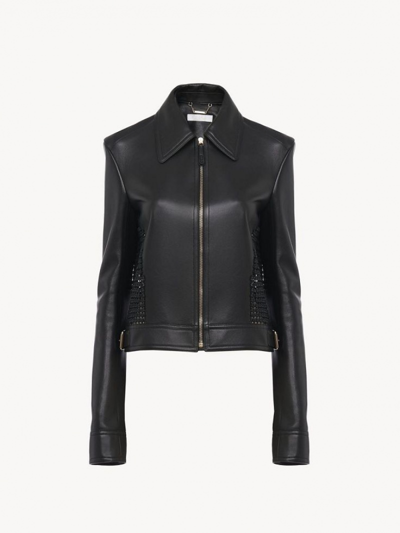 Leather Chloe Cropped Jacket Czarne | CHE-SR14113