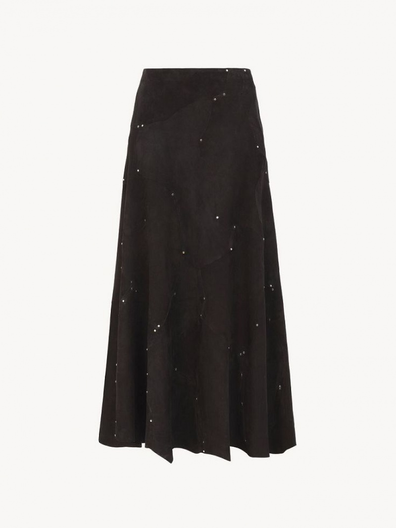 Leather Chloe Flared Midi Skirt Czarne | CHE-SR14121