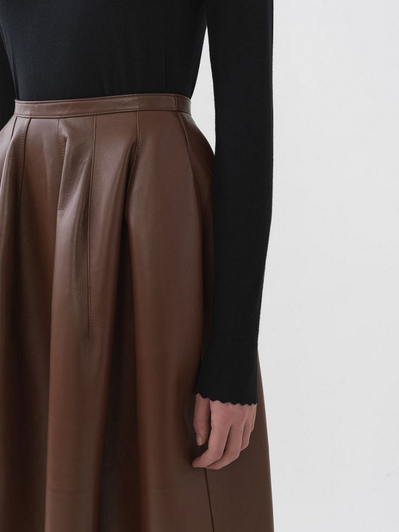 Leather Chloe Gathered Mid-length Skirt Kawa | CHE-SR14116