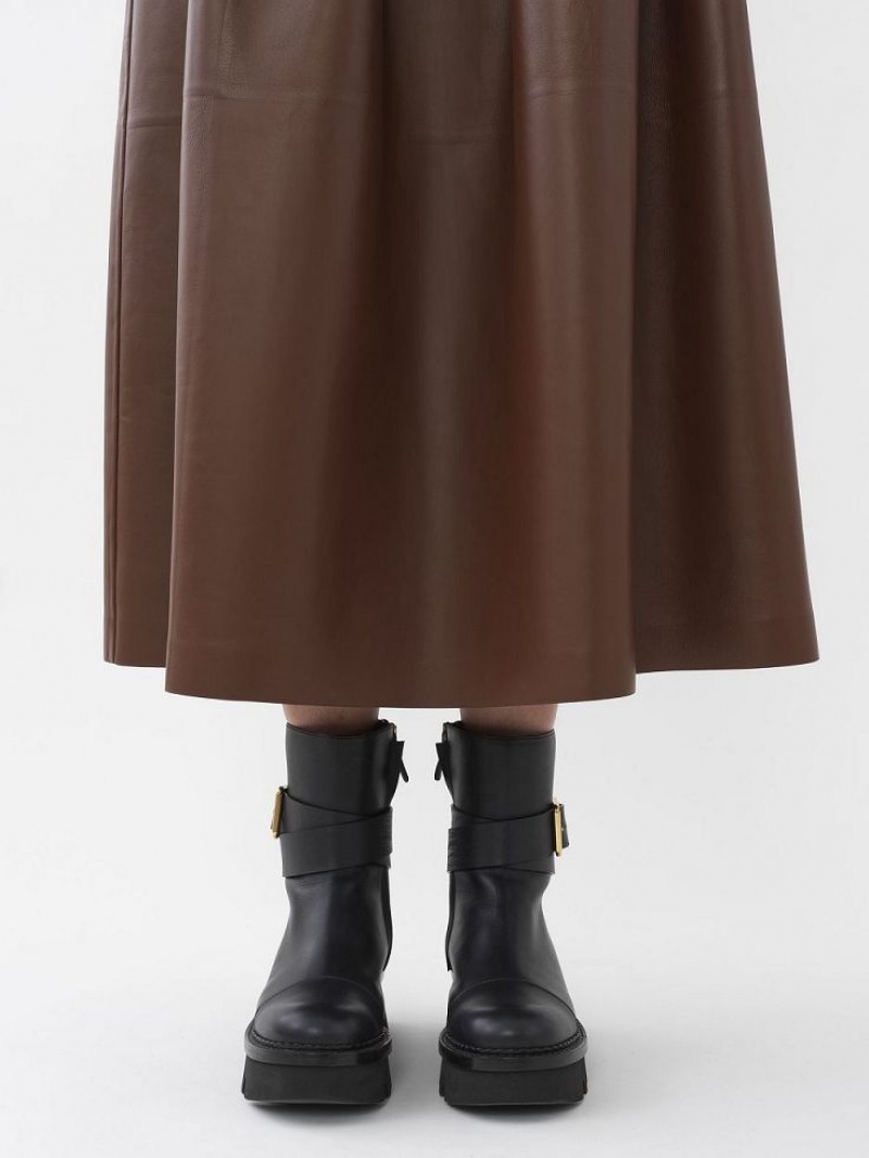 Leather Chloe Gathered Mid-length Skirt Kawa | CHE-SR14116