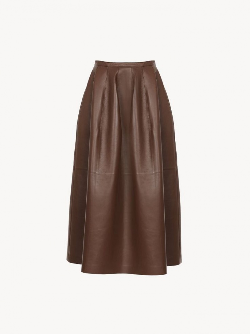 Leather Chloe Gathered Mid-length Skirt Kawa | CHE-SR14116