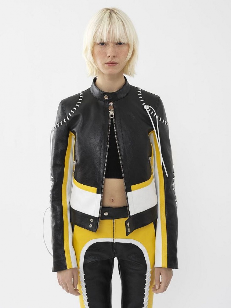 Leather Chloe Motocyklowe Jacket Czarne Żółte | CHE-SR14108