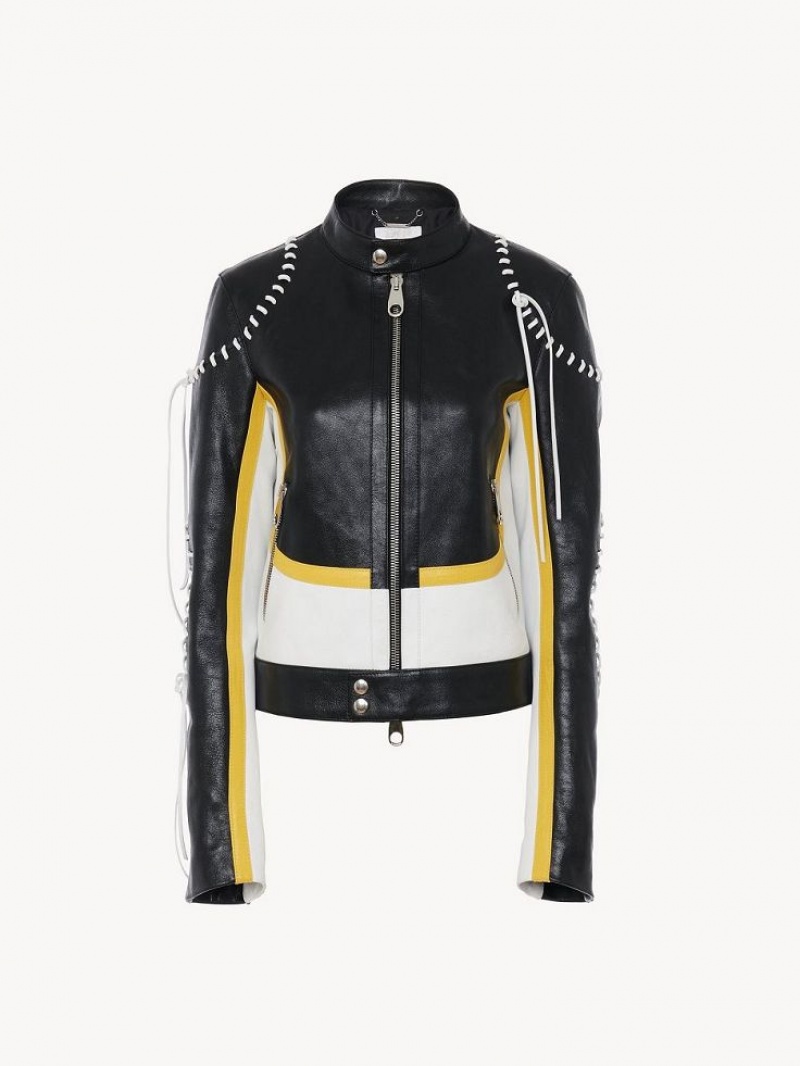 Leather Chloe Motocyklowe Jacket Czarne Żółte | CHE-SR14108