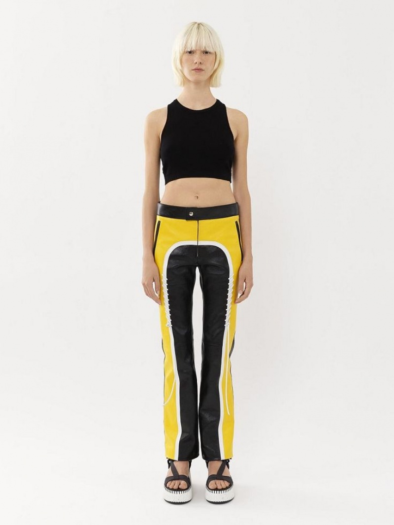 Leather Chloe Motocyklowe Pants Czarne Żółte | CHE-SR14107