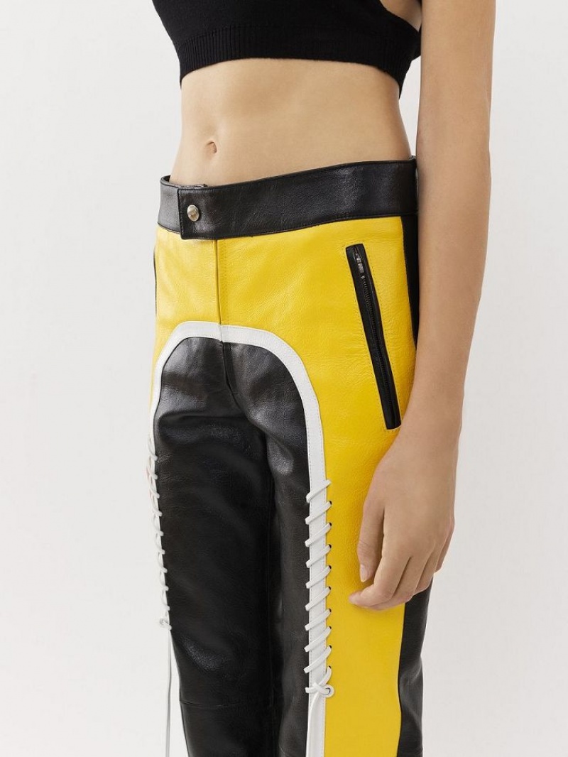 Leather Chloe Motocyklowe Pants Czarne Żółte | CHE-SR14107