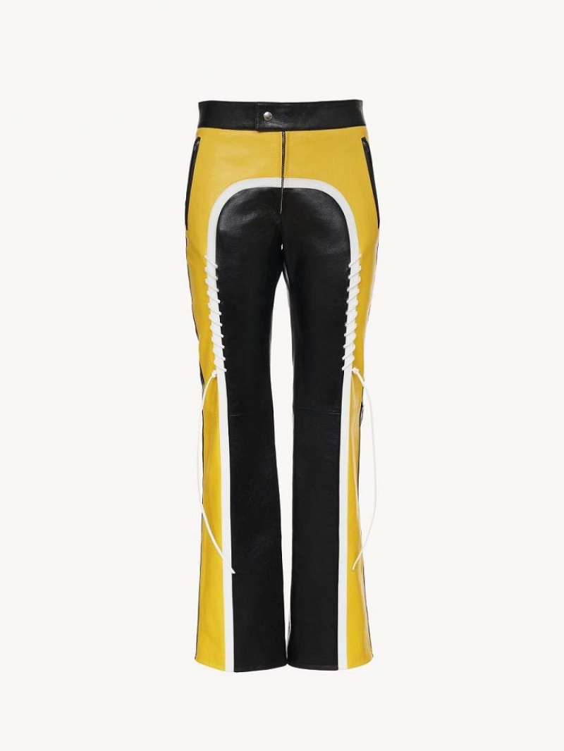 Leather Chloe Motocyklowe Pants Czarne Żółte | CHE-SR14107