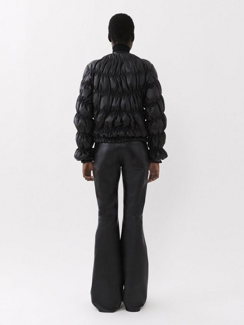 Leather Chloe Ruched Puffer Jacket Czarne | CHE-SR14115