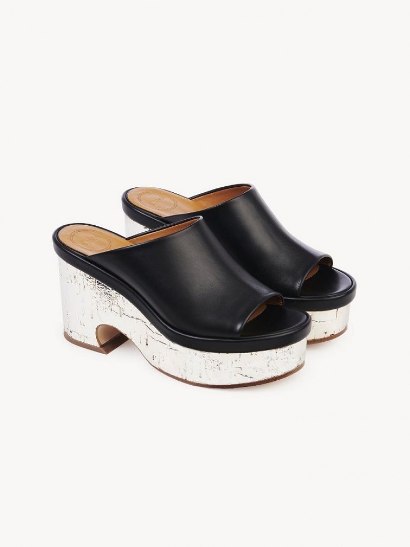 Mule Chloe Oli Platformie Czarne | CHE-SR14156