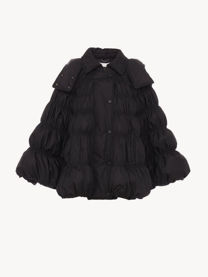 Płaszcze Chloe Krótkie Puffer Cape Czarne | CHE-SR13814