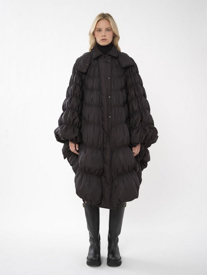 Płaszcze Chloe Ruched Puffer Cape Czarne | CHE-SR13815