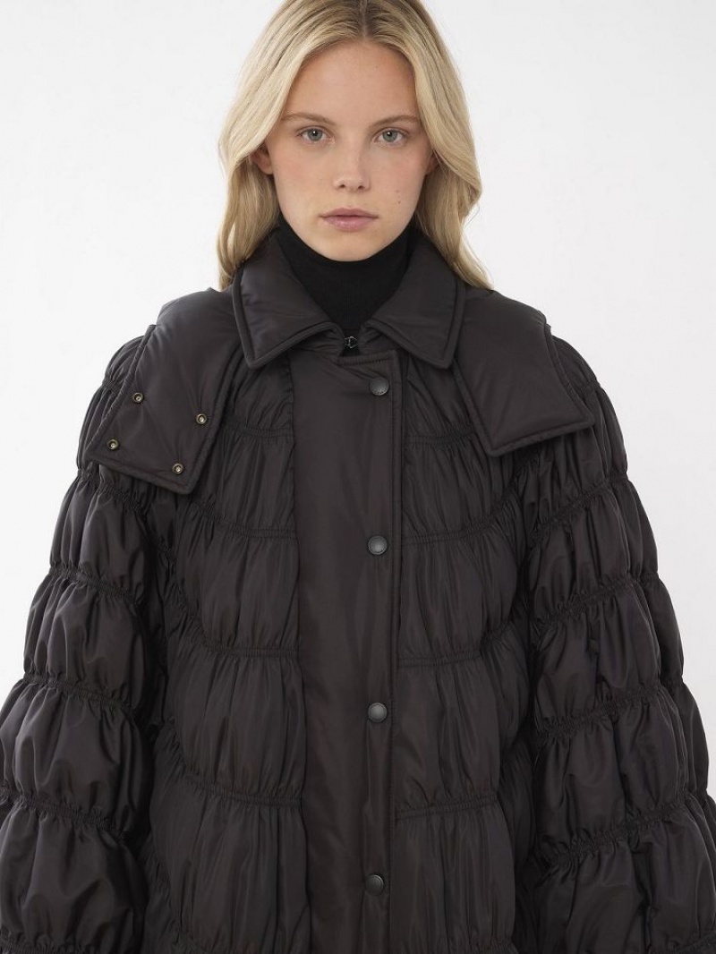 Płaszcze Chloe Ruched Puffer Cape Czarne | CHE-SR13815