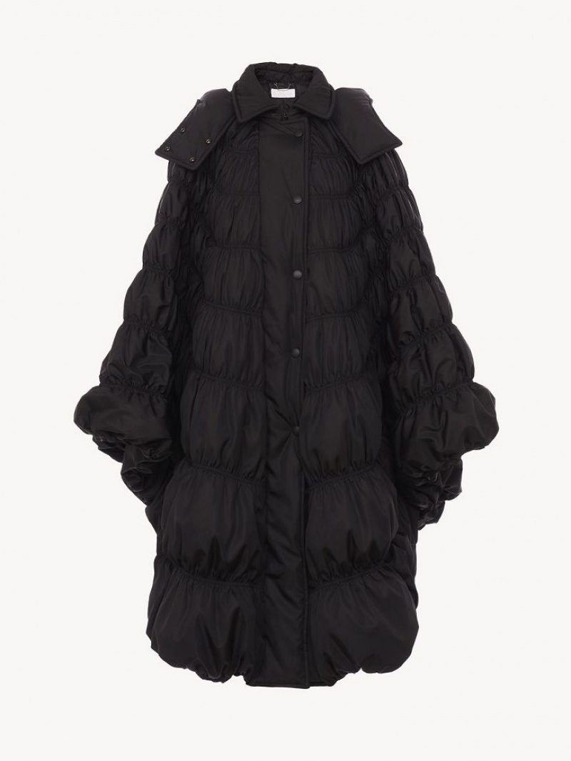 Płaszcze Chloe Ruched Puffer Cape Czarne | CHE-SR13815