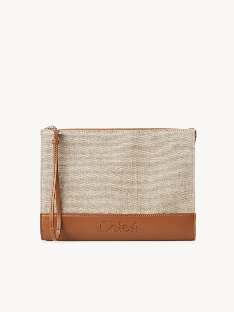 Pouches Chloe Sense Zippered Brązowe | CHE-SR14329