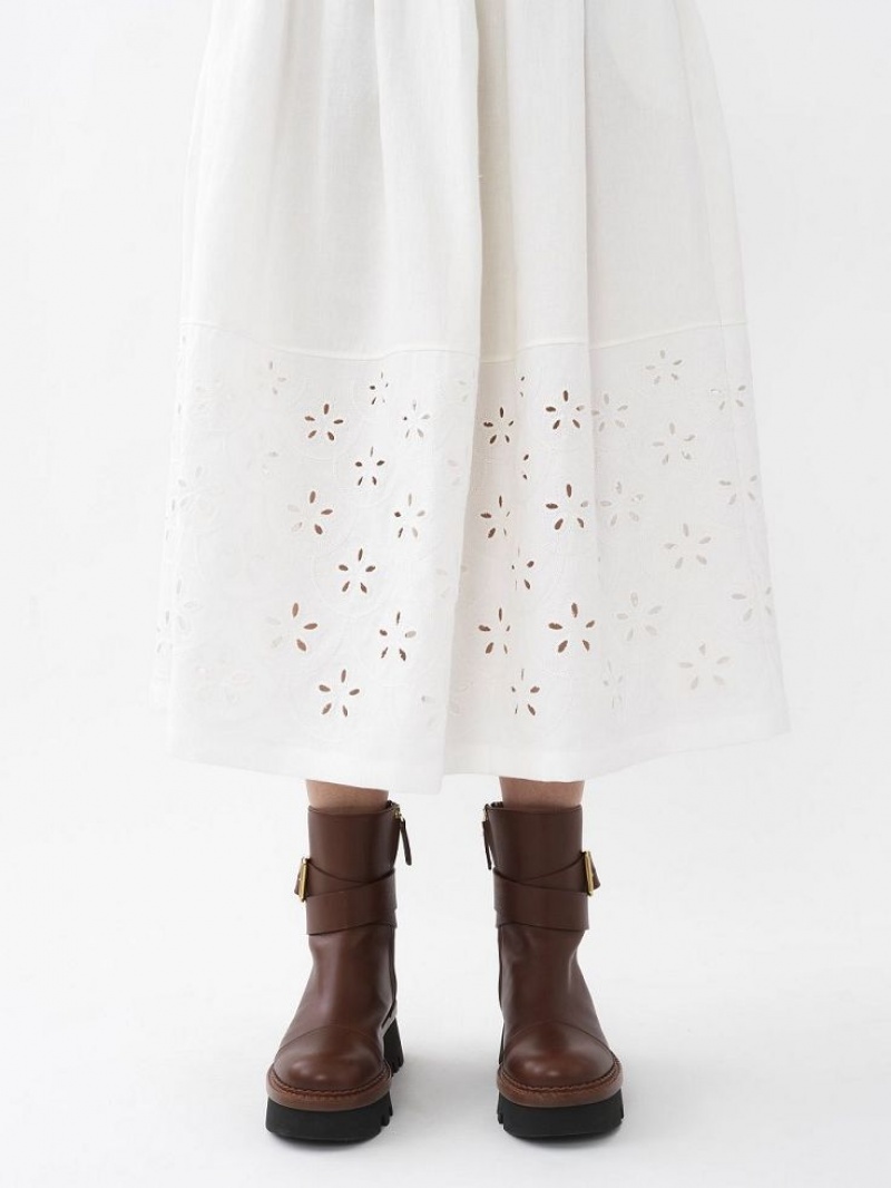 Spódnice Chloe Embroidered Mid-length Białe | CHE-SR14076