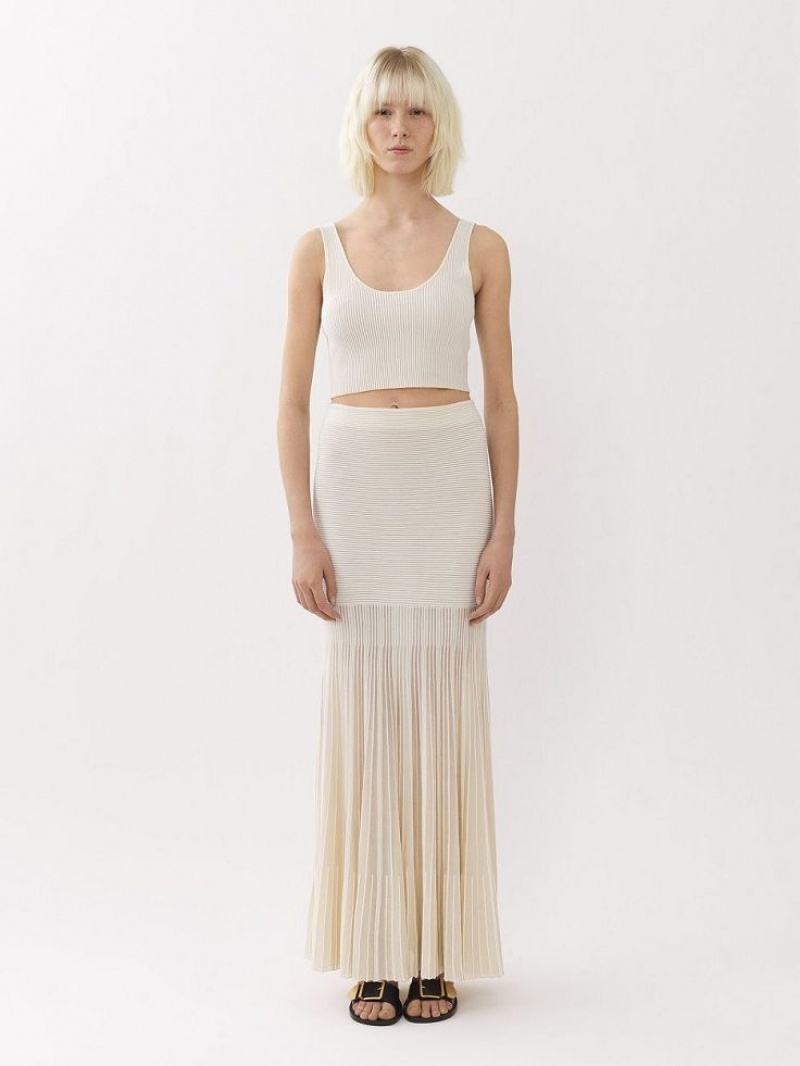 Spódnice Chloe Flared Maxi Białe | CHE-SR14075