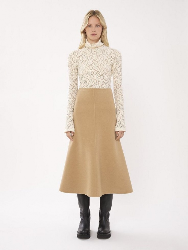 Spódnice Chloe Flared Midi Beżowe | CHE-SR14093