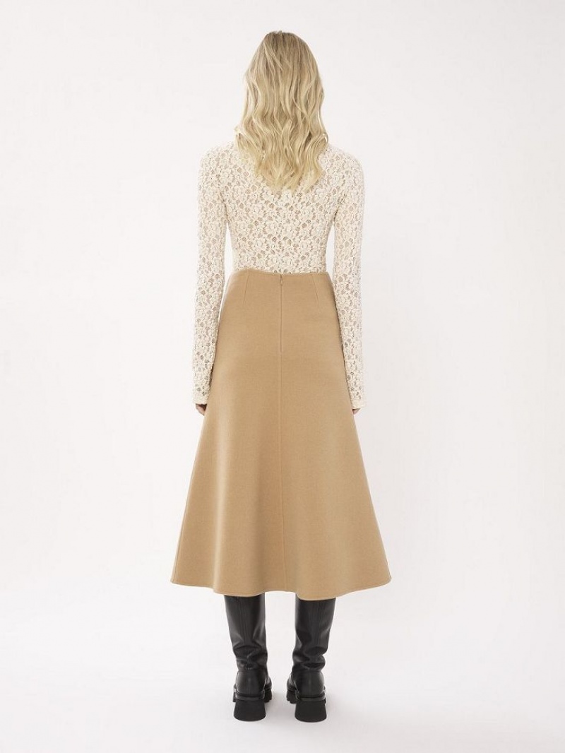 Spódnice Chloe Flared Midi Beżowe | CHE-SR14093