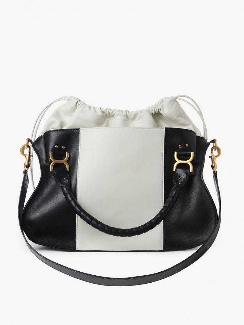 Torba Crossbody Chloe Marcie Large Double Carry Czarne Białe | CHE-SR13469