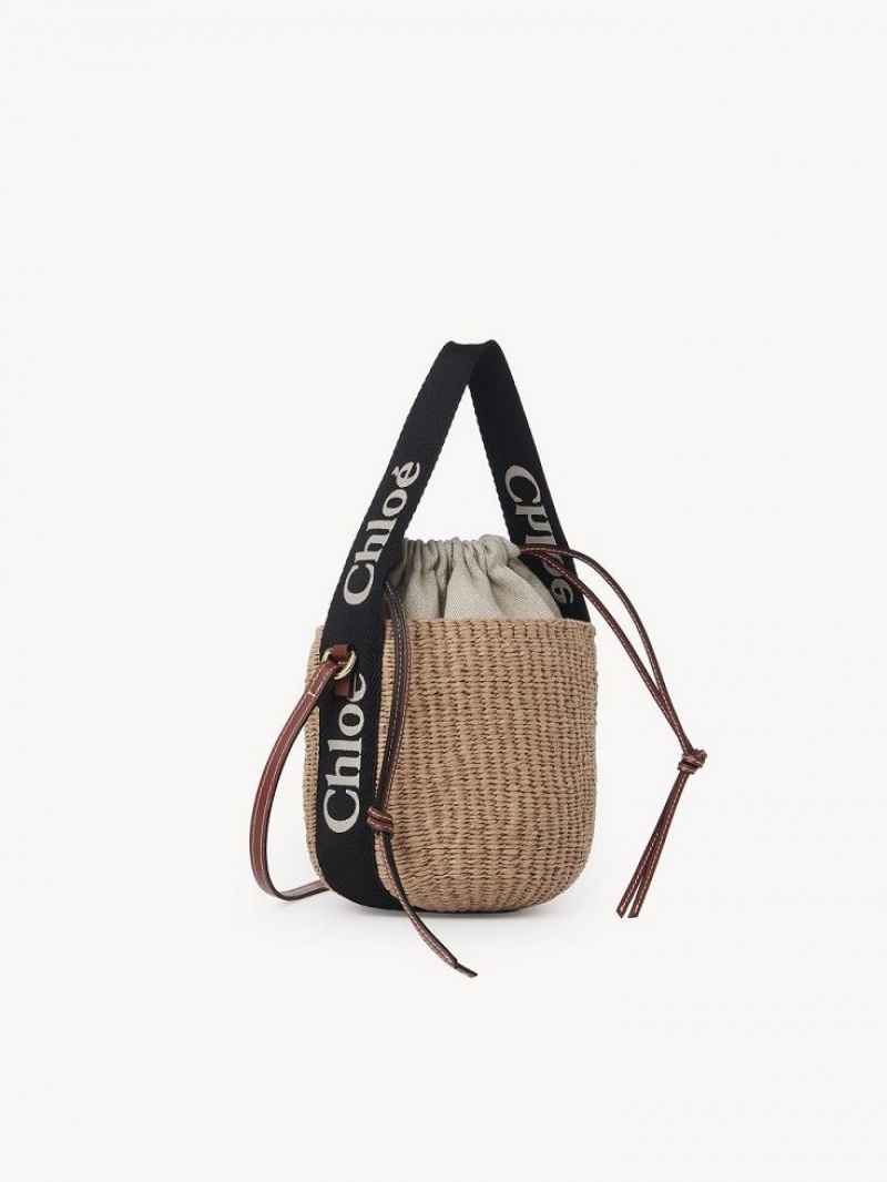 Torba Crossbody Chloe Small Woody Basket Czarne Beżowe | CHE-SR13566