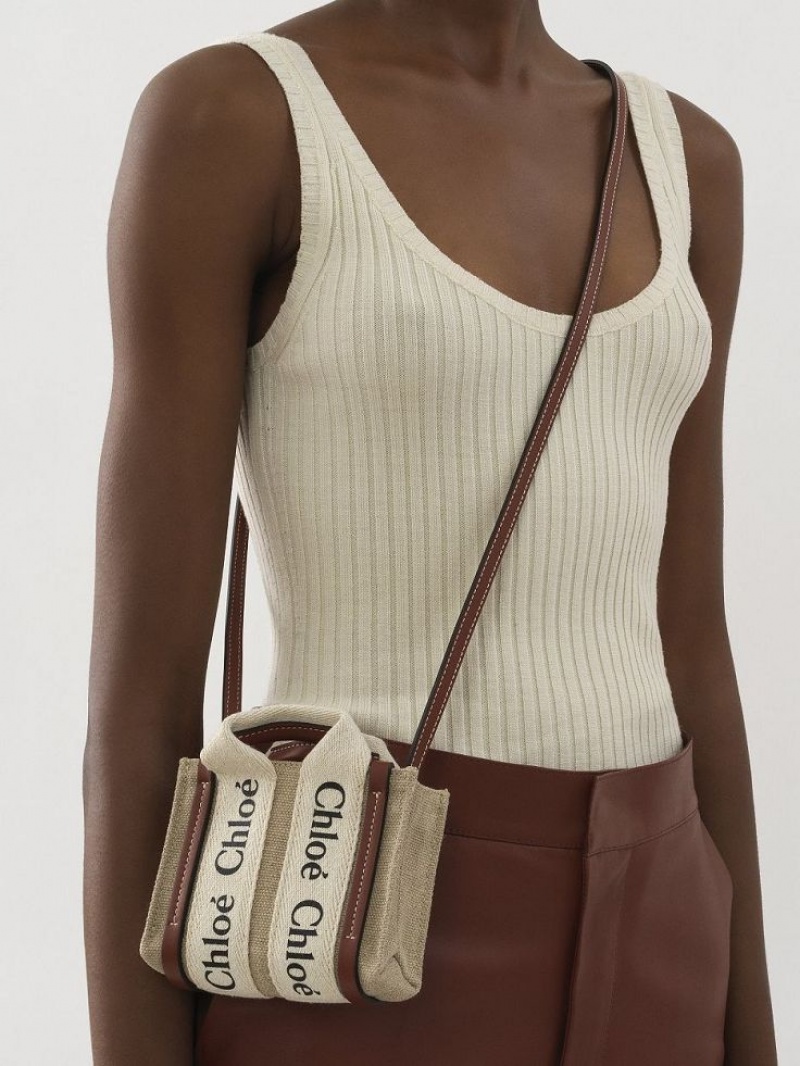 Torba Crossbody Chloe Woody Nano Białe Brązowe | CHE-SR13495