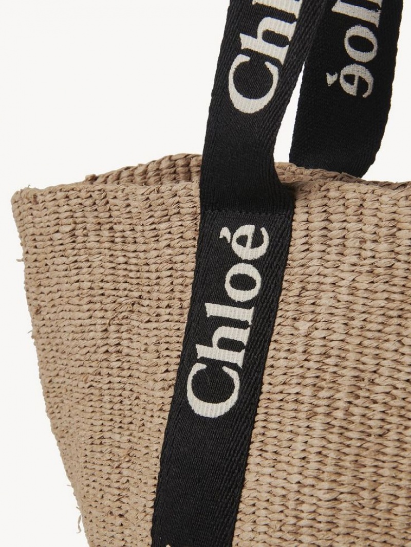 Torby Tote Chloe Large Woody Basket Czarne Beżowe | CHE-SR13333