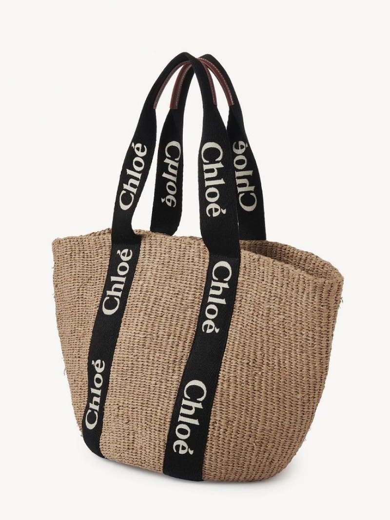 Torby Tote Chloe Large Woody Basket Czarne Beżowe | CHE-SR13333