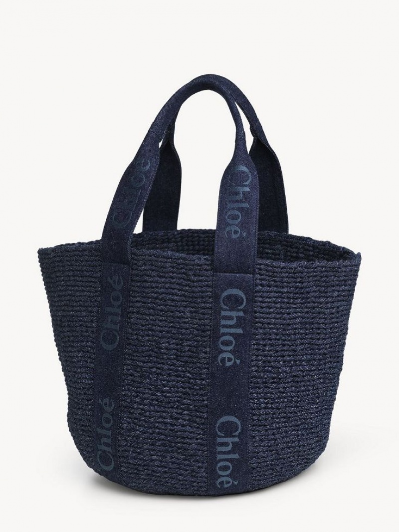 Torby Tote Chloe Large Woody Basket Niebieskie | CHE-SR13289