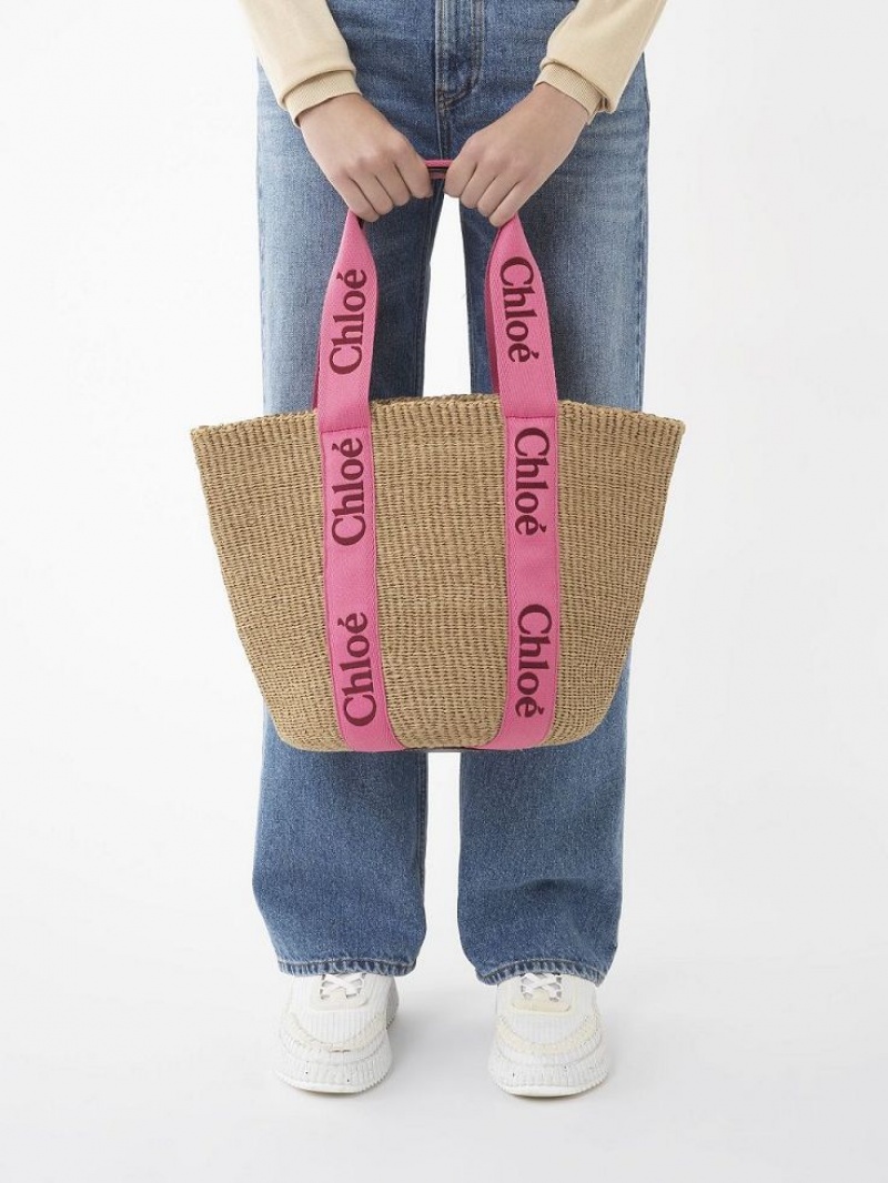 Torby Tote Chloe Large Woody Basket Różowe Czerwone | CHE-SR13299