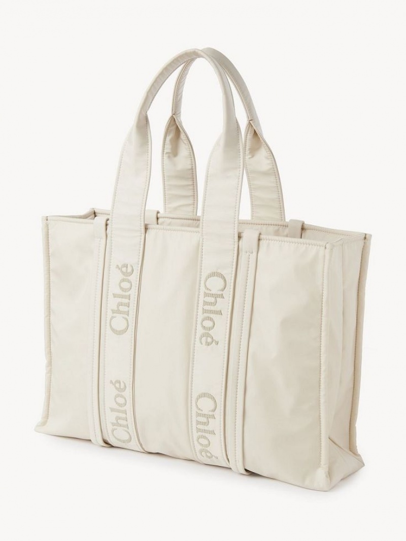 Torby Tote Chloe Large Woody Białe | CHE-SR13364