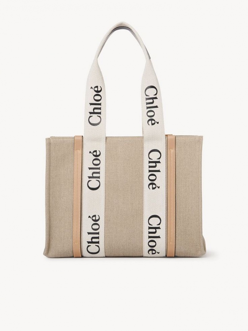 Torby Tote Chloe Medium Woody Białe Beżowe | CHE-SR13354